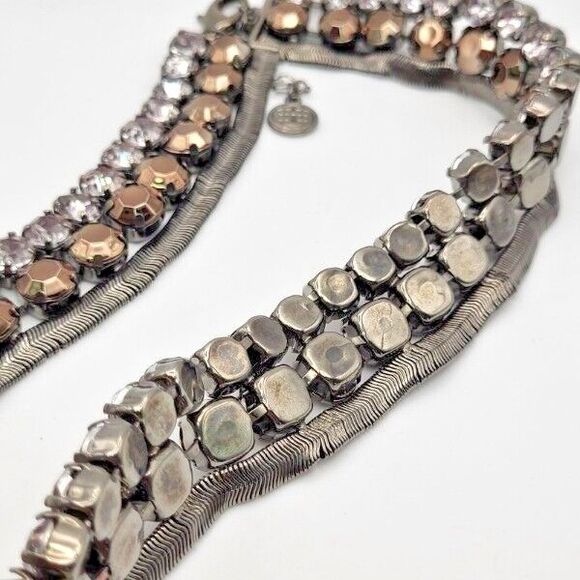 Vintage Bill Blass Silvertone 18" Statement Necklace Brown Crystal Rhinestones - Picture 5 of 6